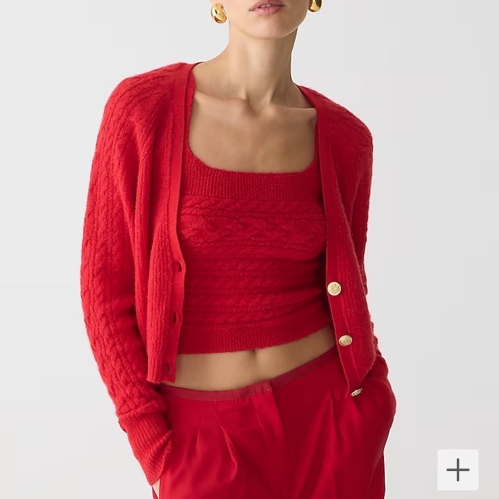 NWT J.Crew Supersoft Cropped Cable-Knit Sweater-Tank Set Cherry Red Valentine’s